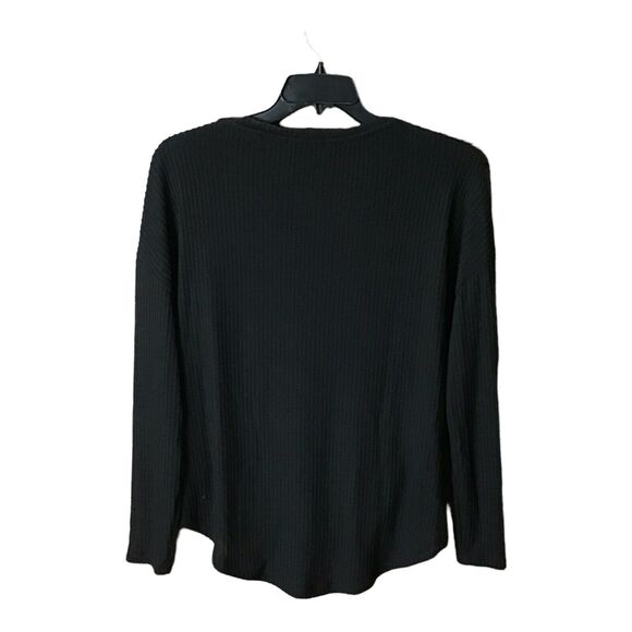 Gibson Women’s Small Black Thermal Waffle Knit V-Neck Button Tie Front Top - Picture 13 of 16